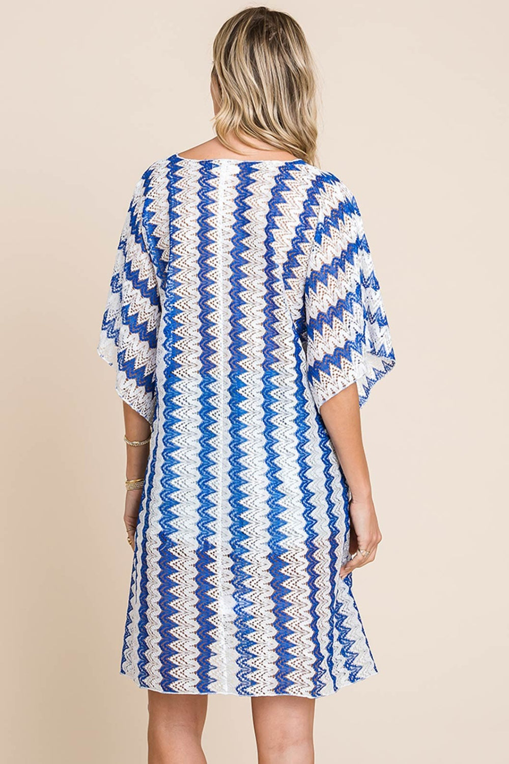Front Tie Blue Striped Plunge Half Sleeve Swimwear Cover-Up Southern Soul Collectives