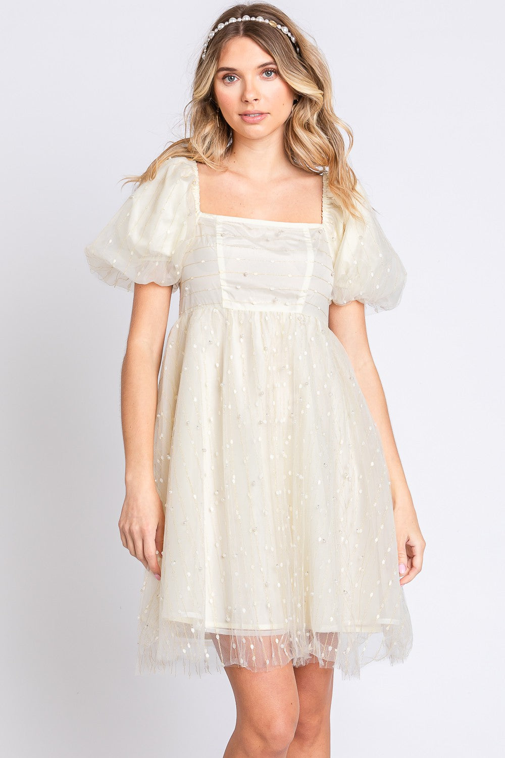 GeeGee Pearl Mesh Puff Sleeve Babydoll Dress Southern Soul Collectives