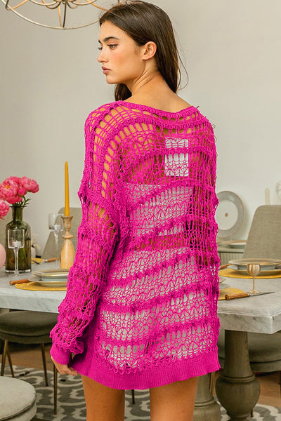 Long Sleeve Knit Cover Up Top in Fuchsia Southern Soul Collectives