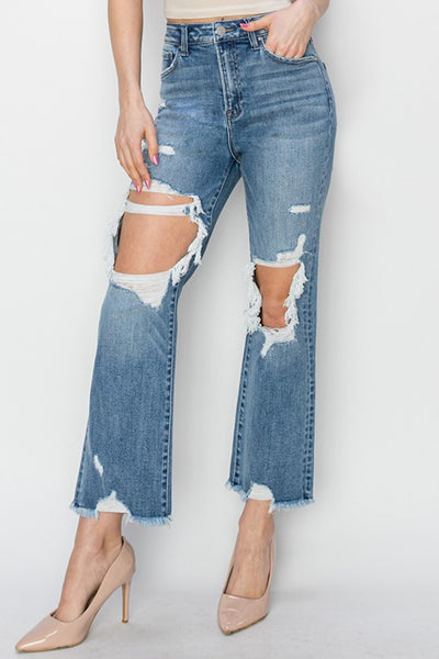 RISEN High Rise Distressed Crop Straight Jeans Southern Soul Collectives