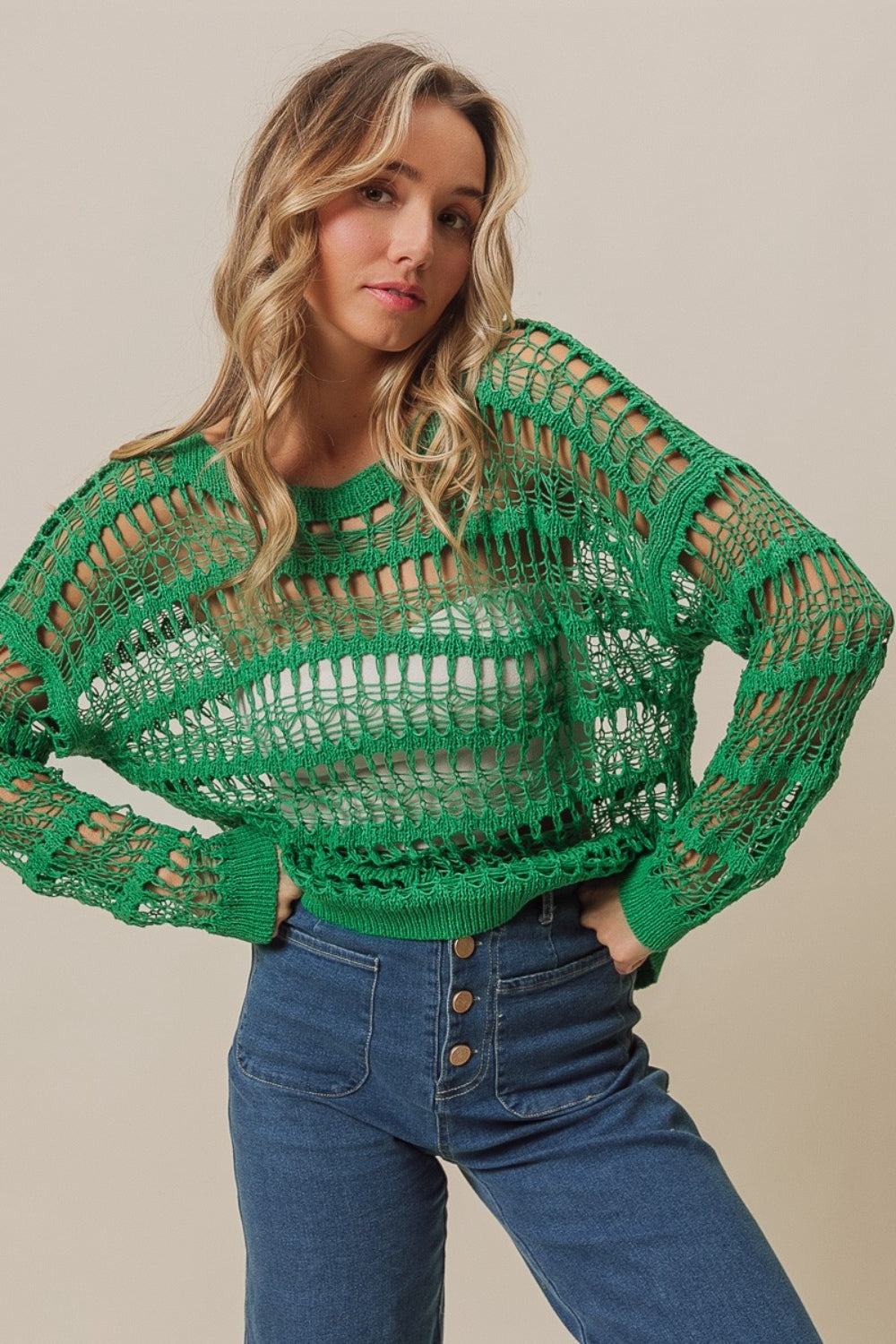 Long Sleeve Knit Cover Up in Jade Green Southern Soul Collectives