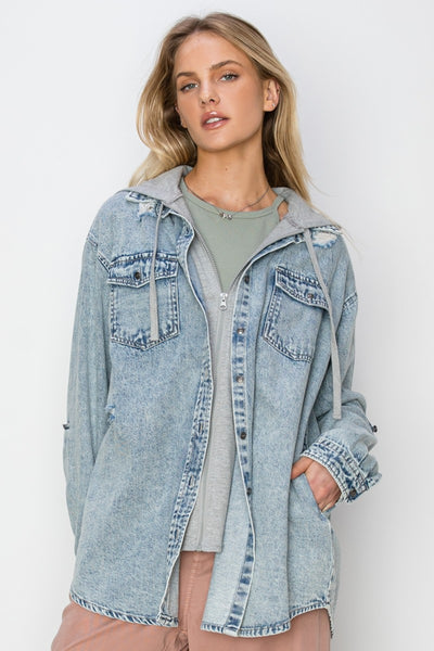 RISEN Zip Up Hooded Denim Shirt Southern Soul Collectives