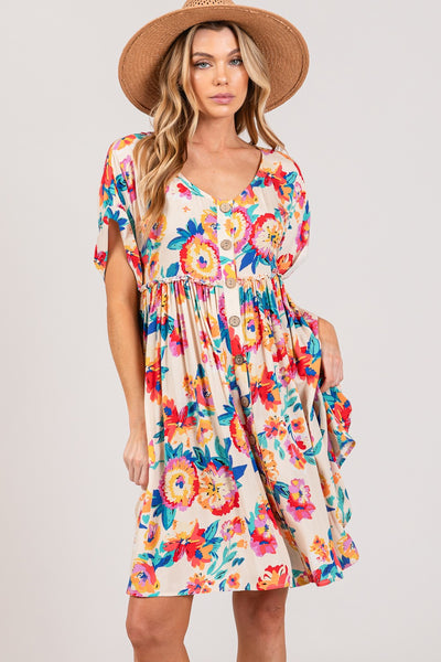 SAGE + FIG Full Size Floral Button-Down Short Sleeve Dress Southern Soul Collectives