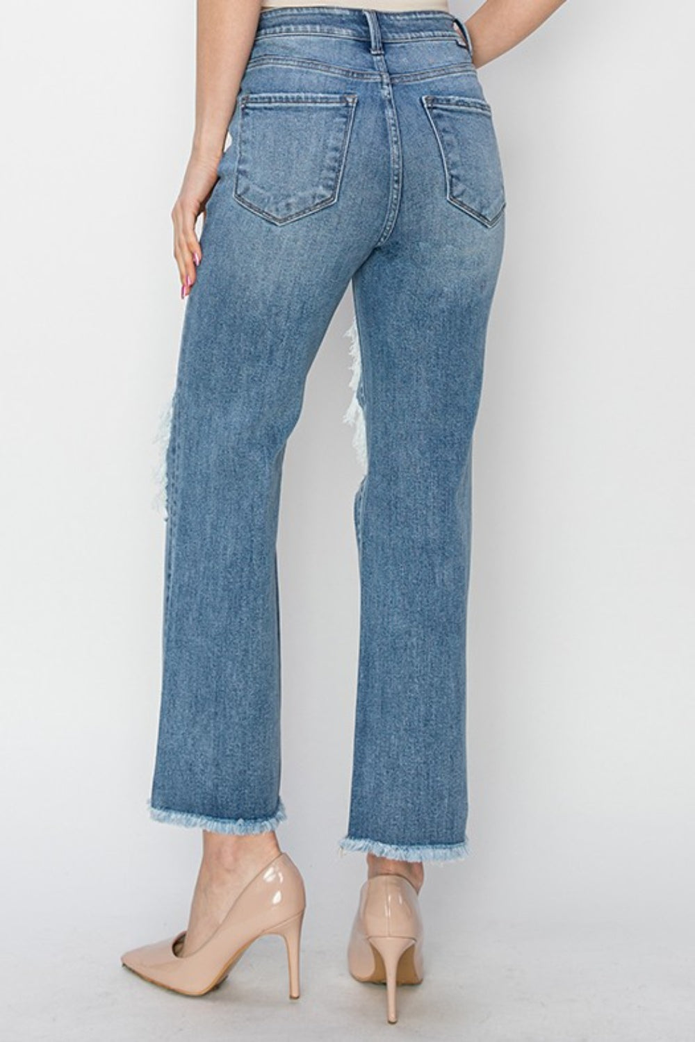 RISEN High Rise Distressed Crop Straight Jeans Southern Soul Collectives