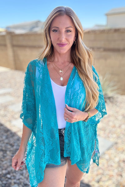 Good Days Ahead Lace Kimono In Teal Southern Soul Collectives