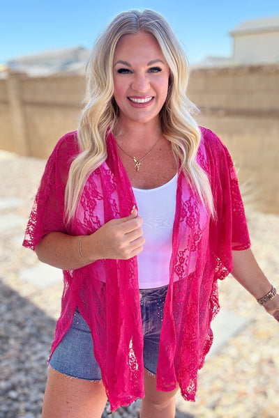 Good Days Ahead Lace Kimono In Fuchsia Southern Soul Collectives