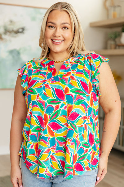 Lizzy Flutter Sleeve Top in Teal and Red Mod Floral Southern Soul Collectives