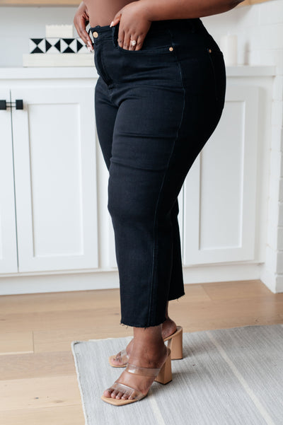Judy Blue Lizzy High Rise Control Top Wide Leg Crop Jeans in Black - Southern Soul Collectives