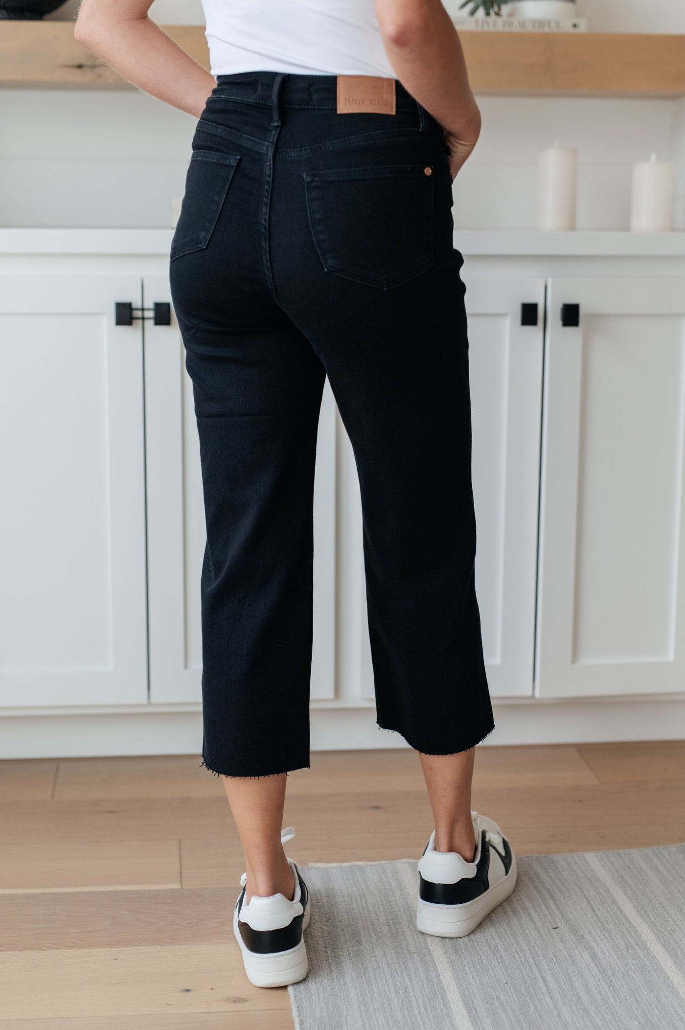 Judy Blue Lizzy High Rise Control Top Wide Leg Crop Jeans in Black - Southern Soul Collectives