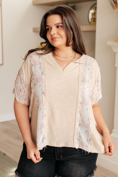 Mention Me Floral Accent Top in Toasted Almond Southern Soul Collectives