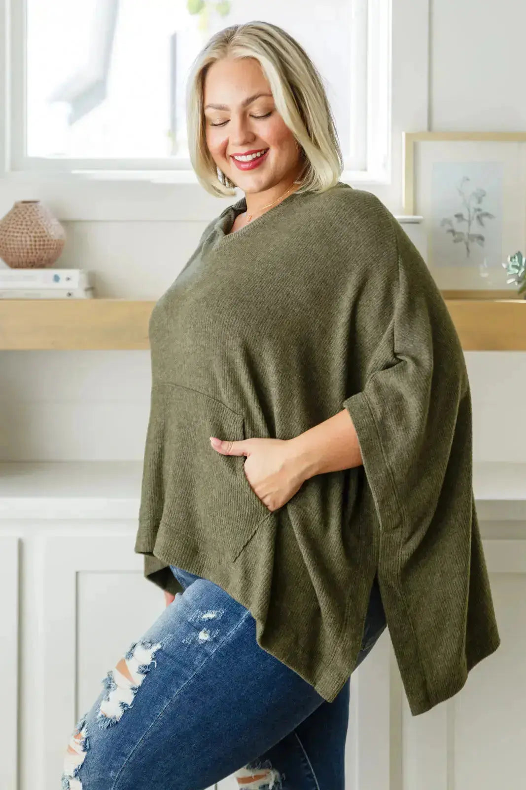 Perfectly Poised Hooded Poncho in Olive Womens Southern Soul Collectives