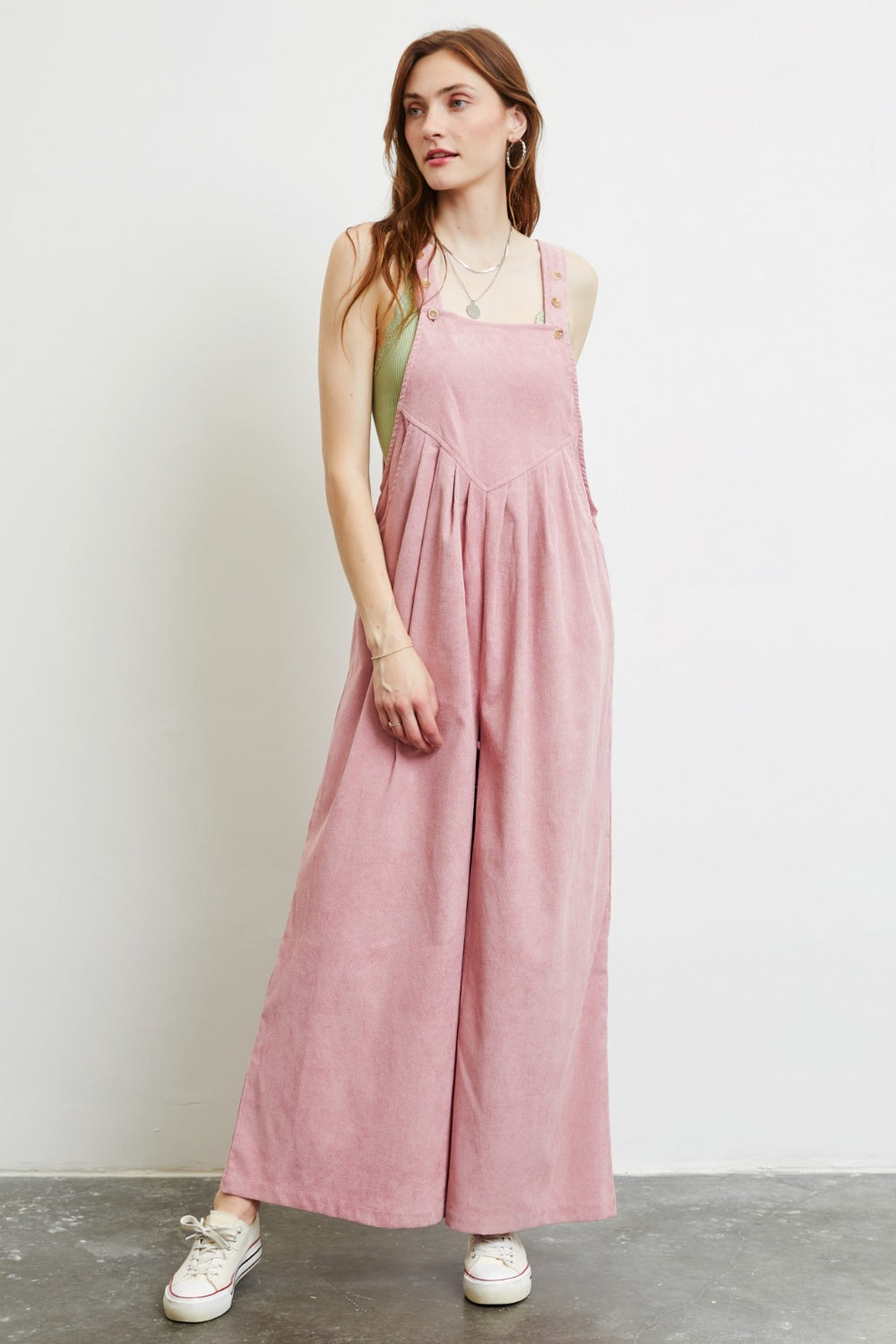 Summer Days Corduroy Sleeveless Wide-Leg Overalls in Powder Pink Southern Soul Collectives