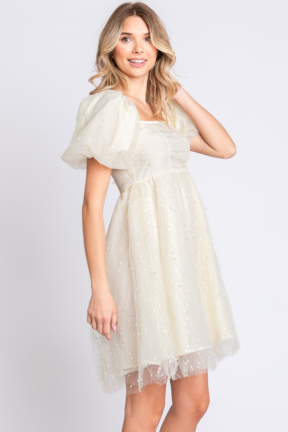GeeGee Pearl Mesh Puff Sleeve Babydoll Dress Southern Soul Collectives