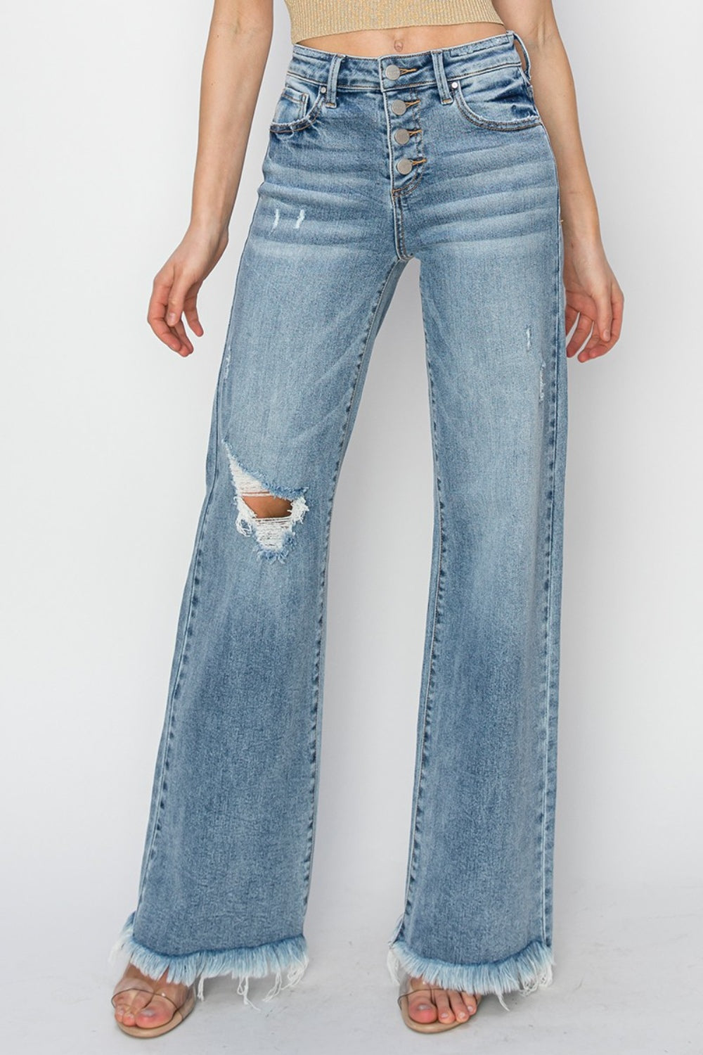RISEN Mid Rise Button Fly Wide Leg Jeans Southern Soul Collectives
