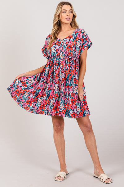 Floral Baby Doll Button Down Short Sleeve Mini Dress Southern Soul Collectives