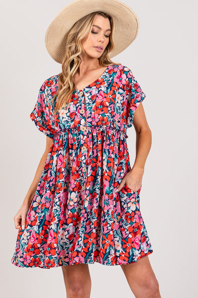 Floral Baby Doll Button Down Short Sleeve Mini Dress Southern Soul Collectives