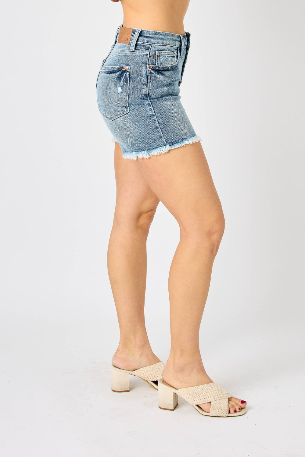 Judy Blue Full Size Button Fly Raw Hem Denim Shorts Southern Soul Collectives