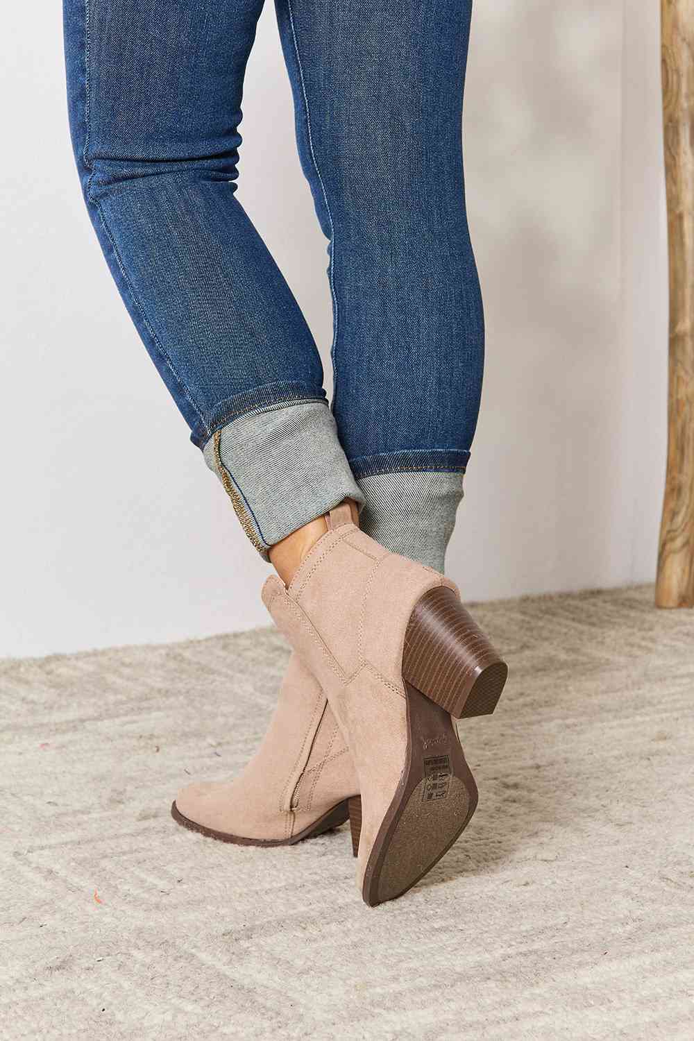 Block Heel Point Toe Ankle Boots in Taupe - Southern Soul Collectives