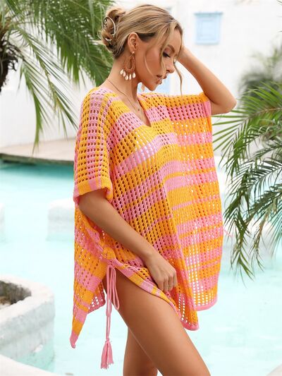 Tassel Openwork Striped V-Neck Cover Up in Multiple Colors  Southern Soul Collectives