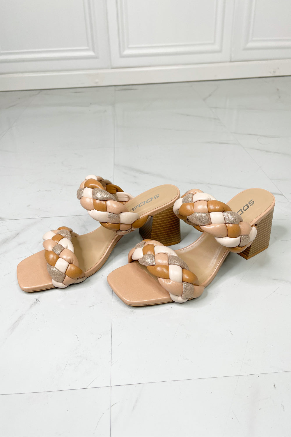 SODA Interwoven Ideas Braided Strap Block Heel Slide Sandal in Nude  Southern Soul Collectives 