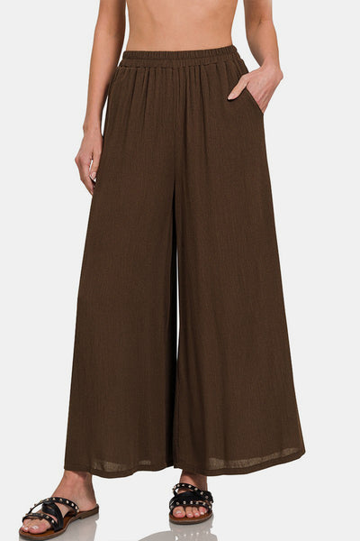 Woven Wide Leg Pants With Pockets in Brown  Southern Soul Collectives