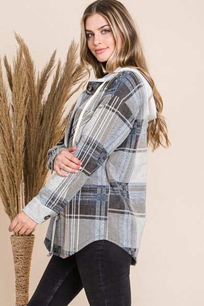 Reborn J Plaid Button Up Drawstring Hooded Jacket  Southern Soul Collectives