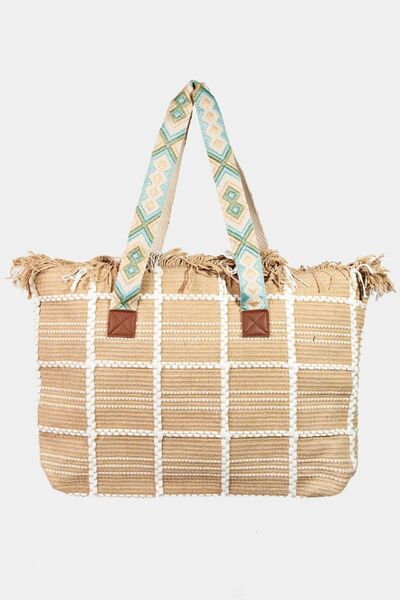 Fame Fringe Detail Checkered Tote Bag  Southern Soul Collectives