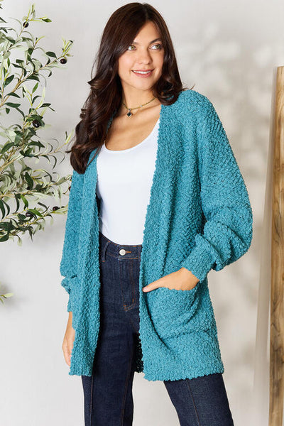 Falling For You Open Front Cardigan with Pockets in Teal - Southern Soul Collectives