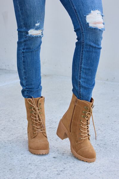 Forever Link Lace-Up Zipper Detail Block Heel Boots  Southern Soul Collectives