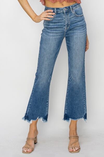 RISEN High Waist Raw Hem Flare Jeans  Southern Soul Collectives