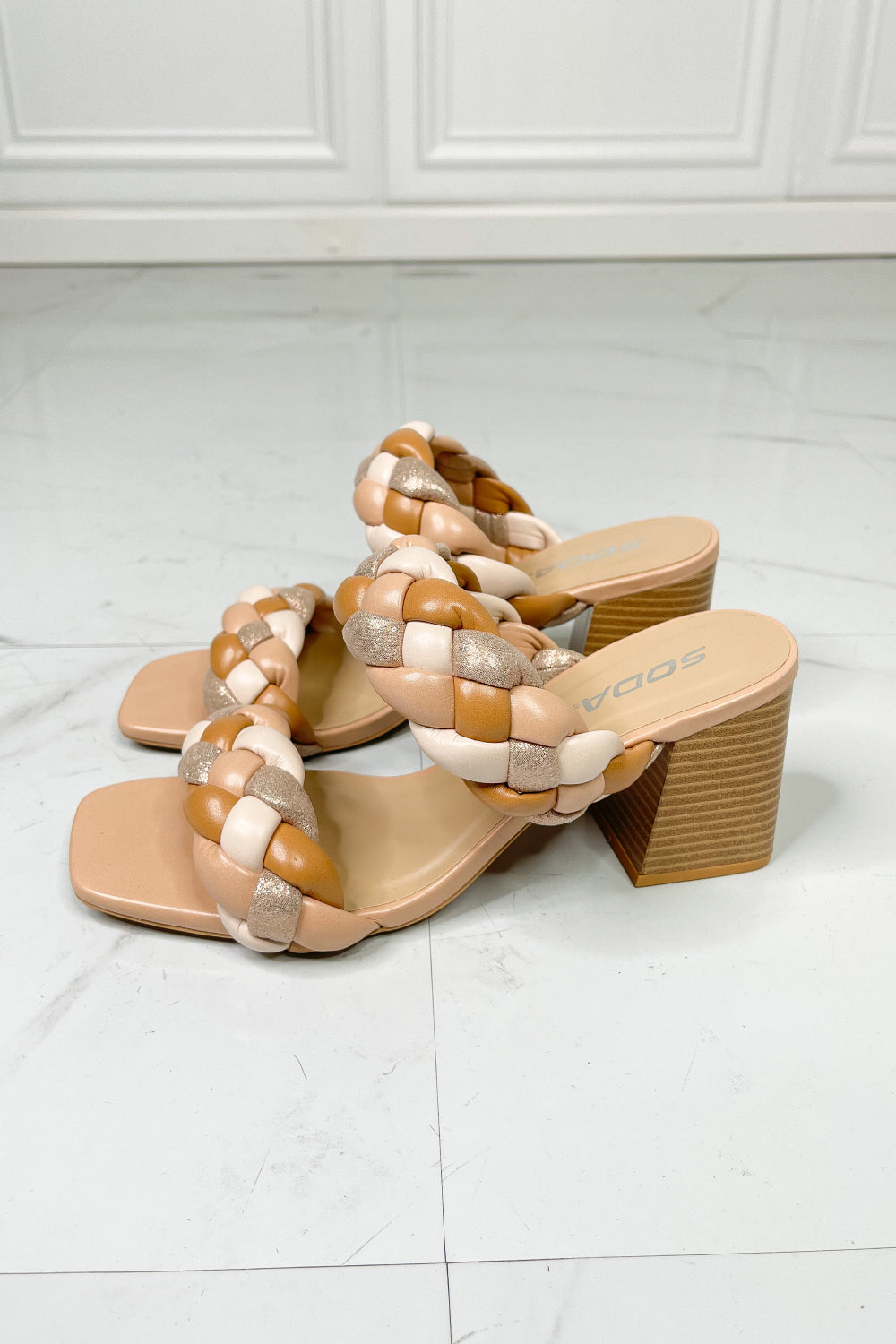 SODA Interwoven Ideas Braided Strap Block Heel Slide Sandal in Nude  Southern Soul Collectives 