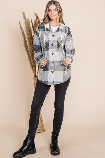 Reborn J Plaid Button Up Drawstring Hooded Jacket  Southern Soul Collectives