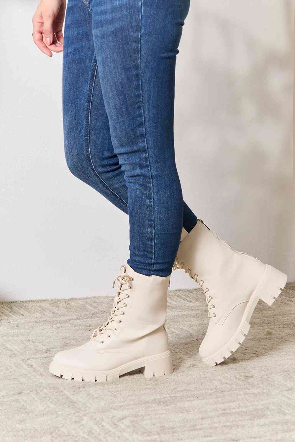 Zip Back Lace-up Combat Boots in Sand - Southern Soul Collectives