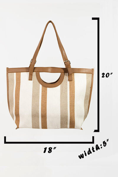 Striped PU Leather Trim Tote Bag  Southern Soul Collectives