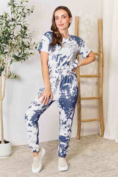 Blue Tie-Dye T-shirt and Drawstring Waist Joggers Lounge Set - Southern Soul Collectives