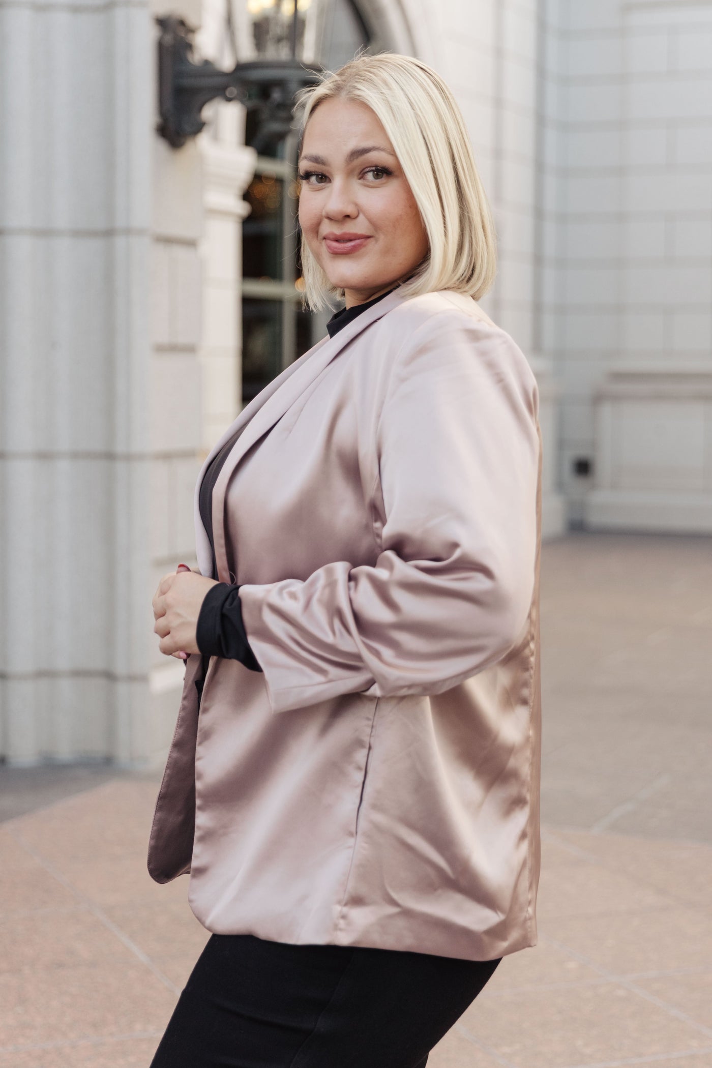 Champagne and Roses Satin Blazer - Southern Soul Collectives