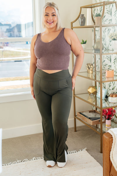 On the Move V Front Flare Leggings in Olive Womens Southern Soul Collectives