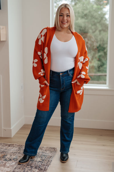 Enough Anyways Floral Cardigan in Burnt Orange - Southern Soul Collectives