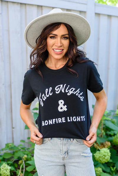 Fall Nights and Bonfire Lights Graphic T-Shirt in Black Womens Southern Soul Collectives 