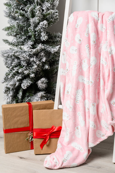 Holiday Fleece Blanket in Pink Snowman Womens Southern Soul Collectives
