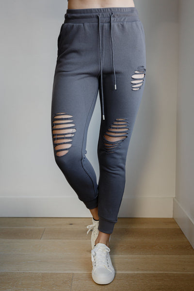 Kick Back Distressed Joggers in Heather Charcoal Womens Southern Soul Collectives 