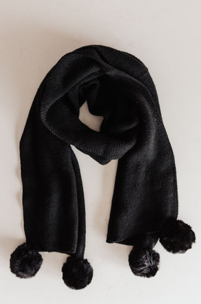 Knitted Fuzzy Pom Pom Scarf In Black Womens Southern Soul Collectives 