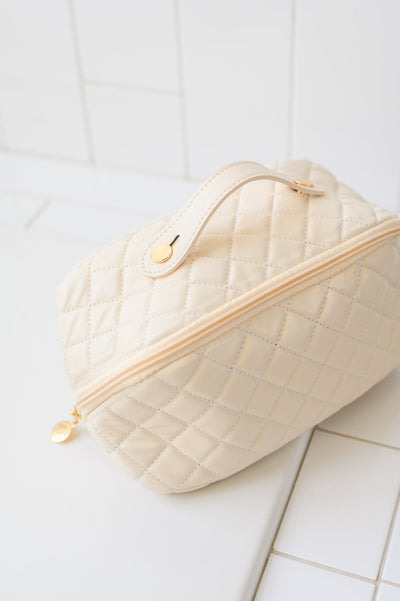 Large Capacity Quilted Makeup Bag in Cream Home & Decor Southern Soul Collectives