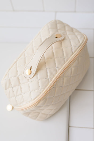 Large Capacity Quilted Makeup Bag in Cream Home & Decor Southern Soul Collectives
