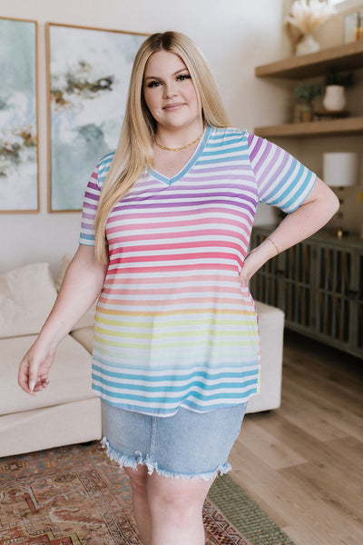 Looking for Rainbows V-Neck Striped Top Womens Southern Soul Collectives 