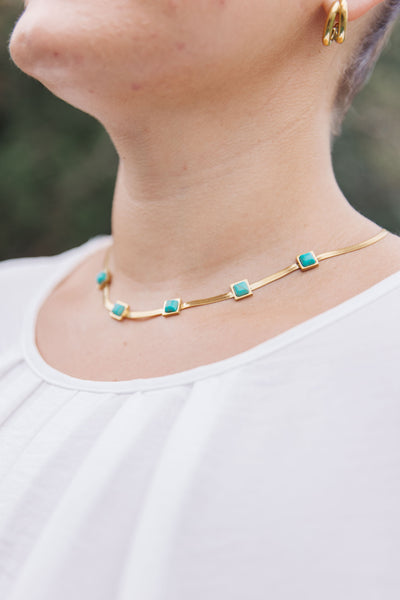 Turquoise Squares Necklace Womens Southern Soul Collectives 