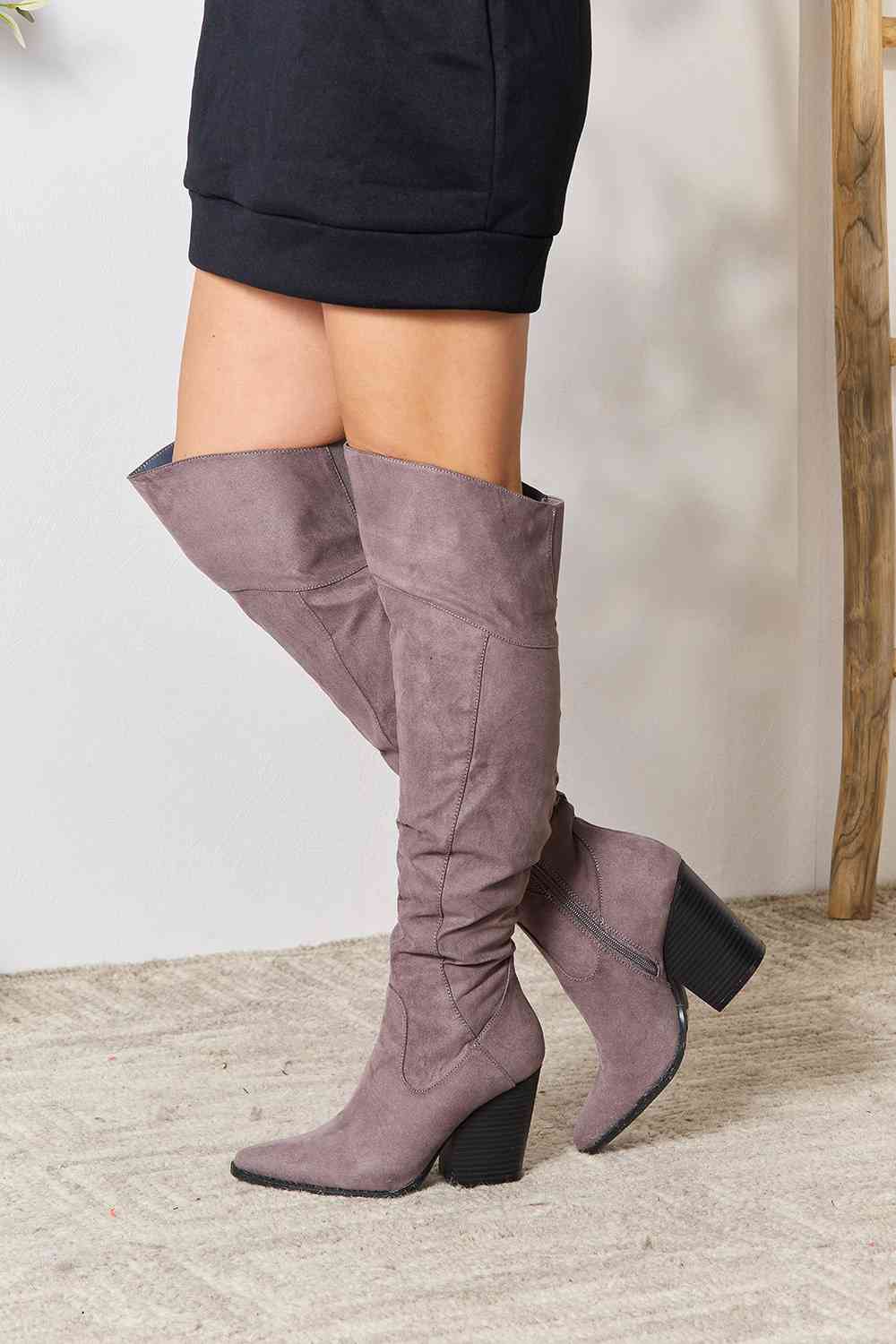 Block Heel Over the Knee High Boots in Grey - Southern Soul Collectives