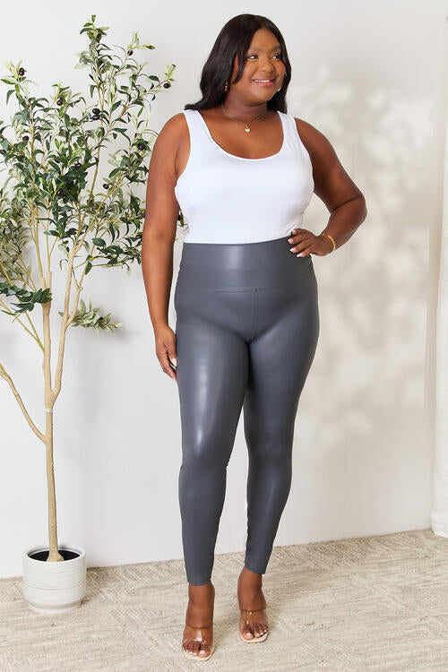 LOVEIT Wide Waistband High Waist Faux Leather Leggings in Charcoal  Southern Soul Collectives