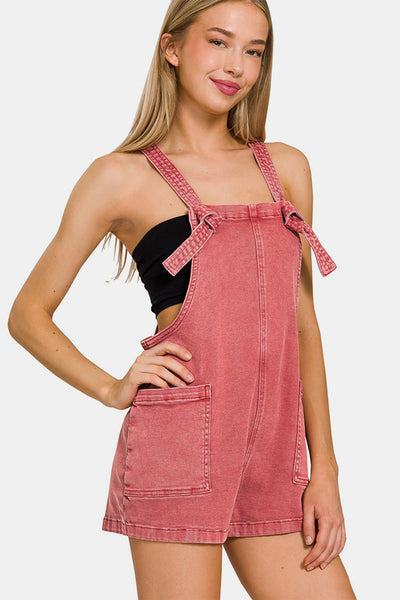Zenana Washed Knot Strap Rompers  Southern Soul Collectives