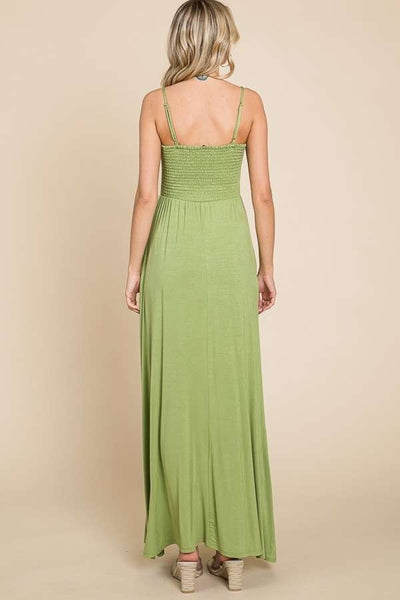 Smocked Bodice Cami Maxi Dress with Pockets in Olive Green Southern Soul Collectives